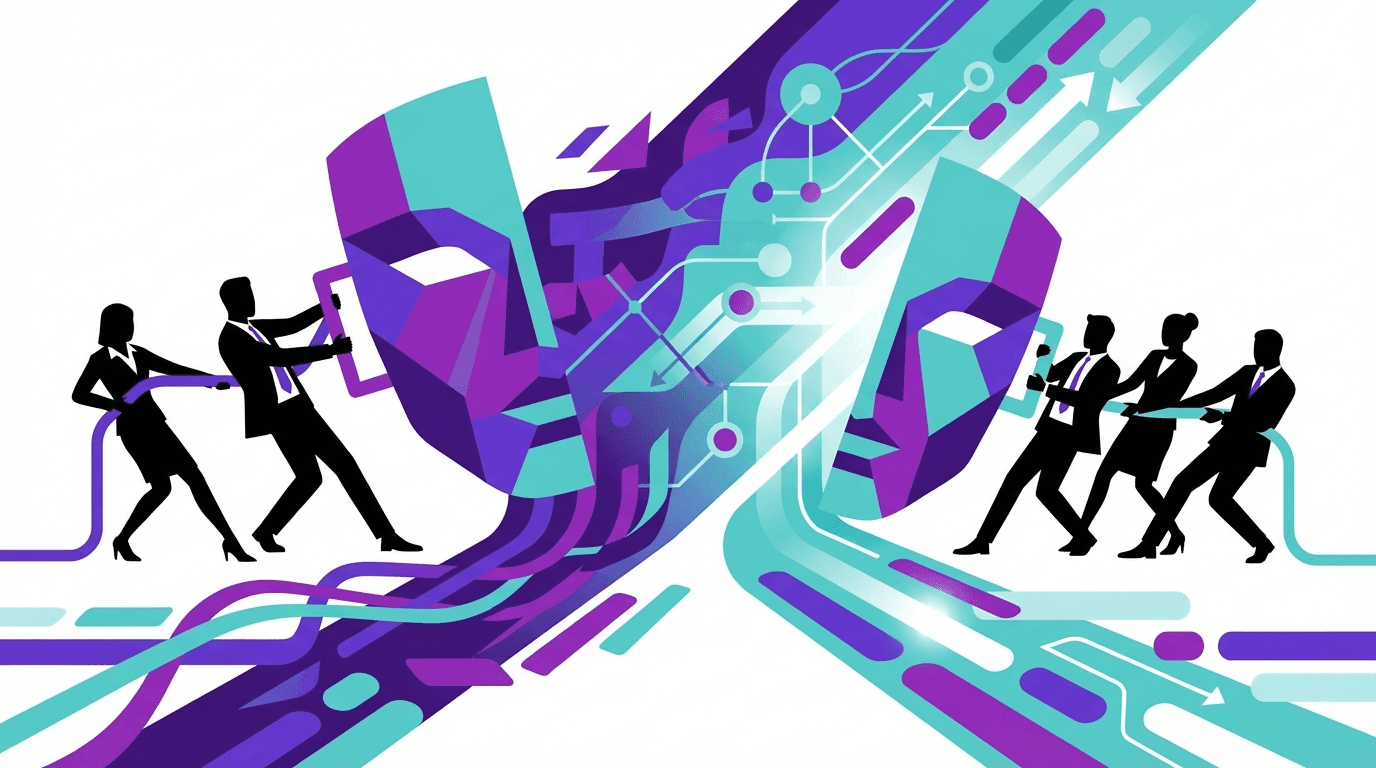 Silhouettes of dancers in motion against a colorful, abstract background with vibrant patterns.