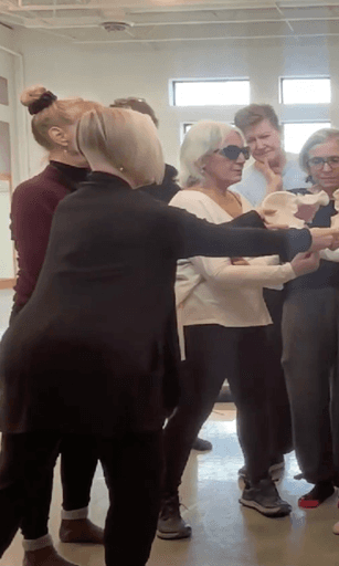 A group of a womens and mens  catched a skelton