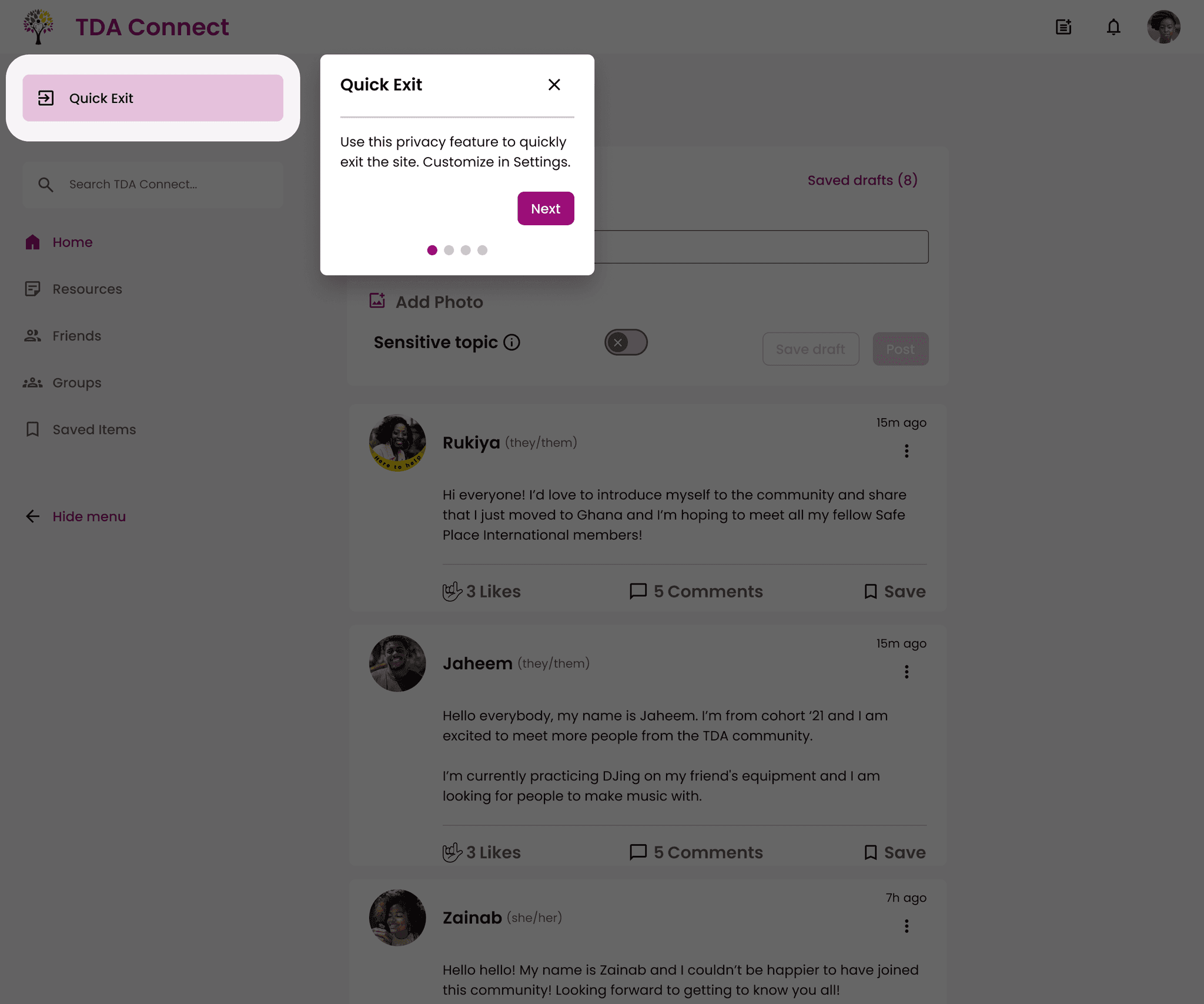 Revised Quick Exit Onboarding Screen for Desktop
