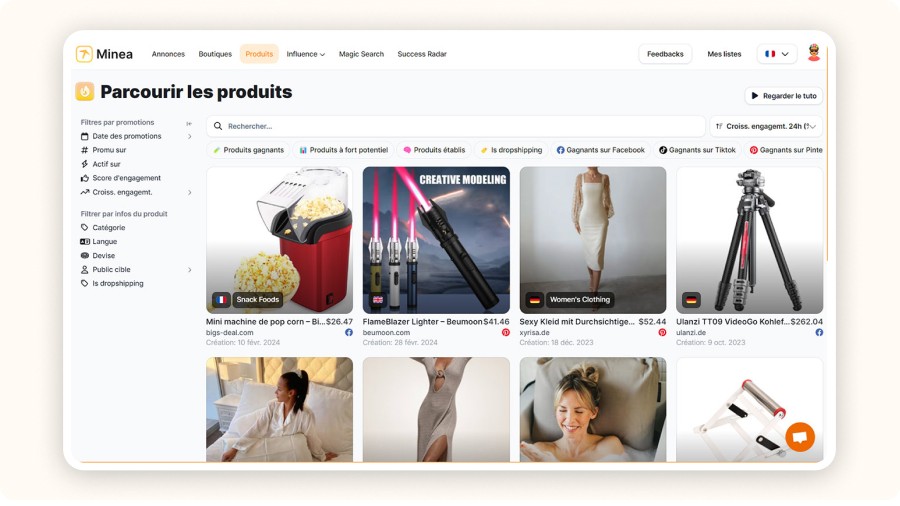 Minea homepage
