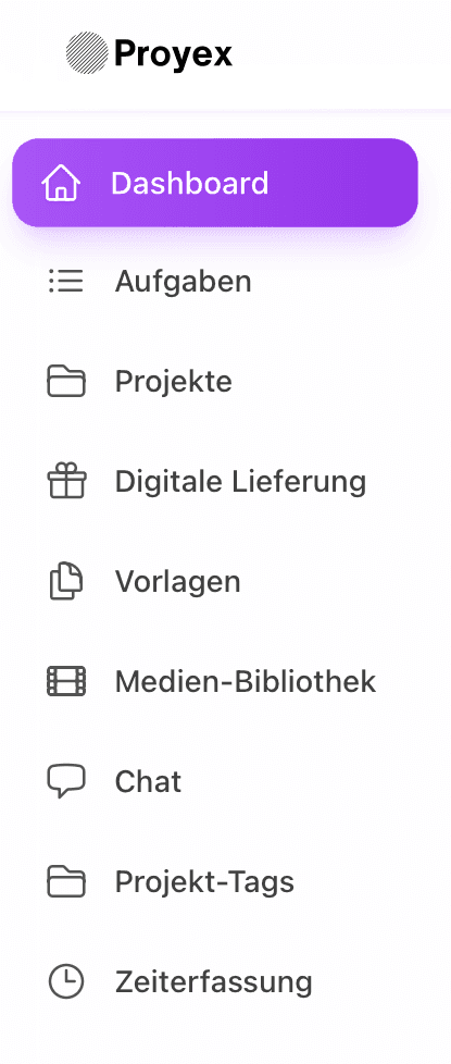 Menu Übersicht in Proyex
