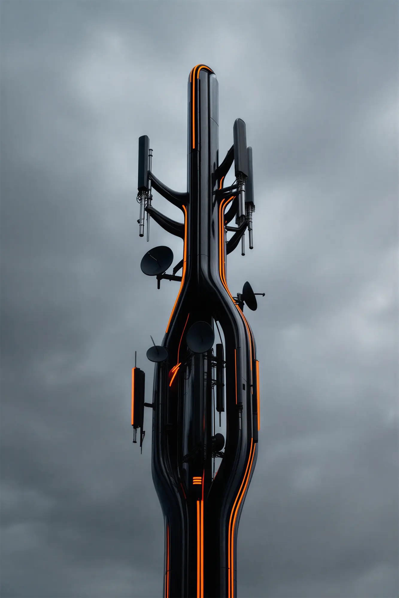 Futuristic Cellular Tower with antennas and transmitters