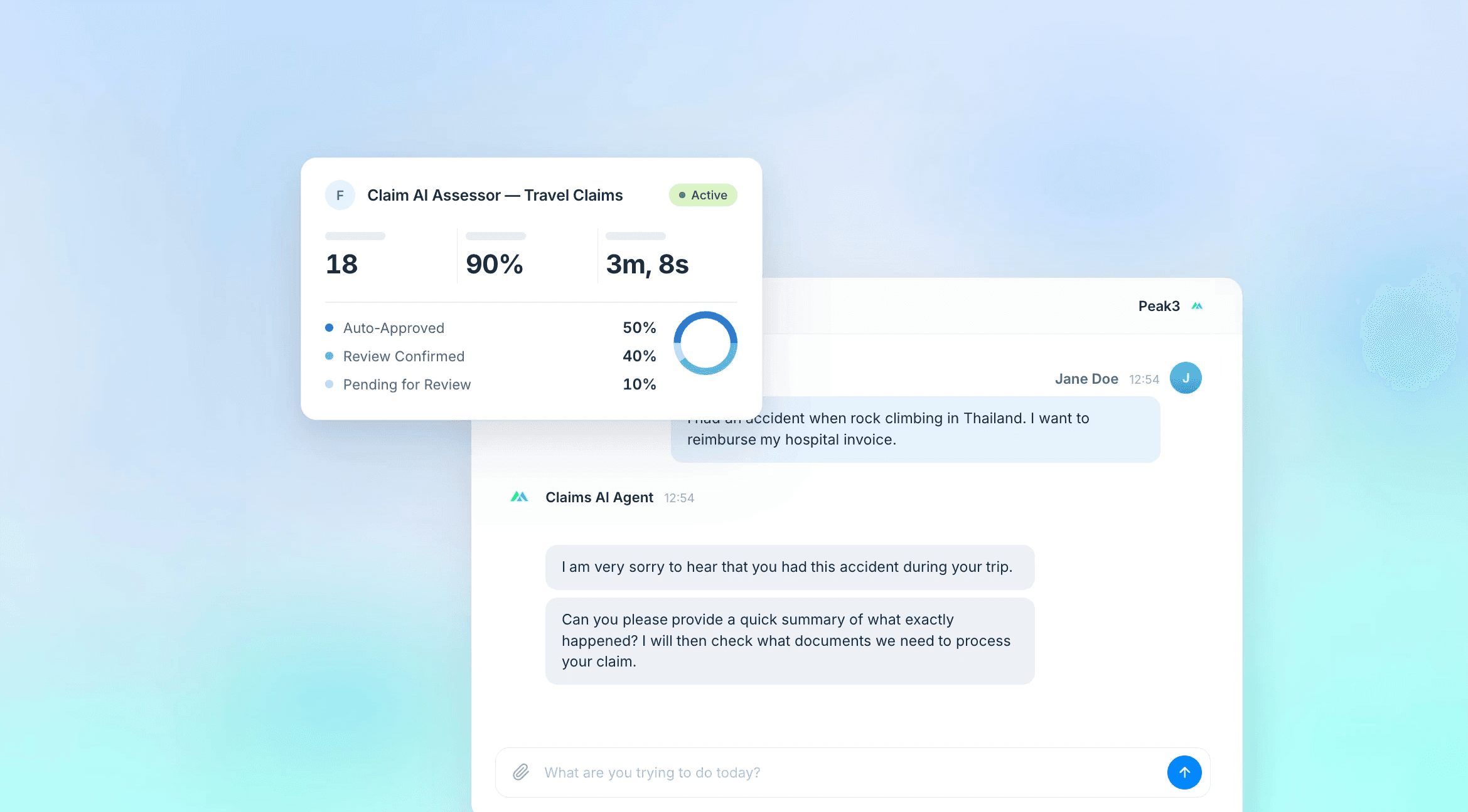 A user interface with a dashboard displaying statistics and options in a light blue theme.