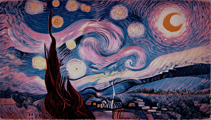 Animated Starry Night painting by Van Gogh used as a creative background for The Creative Pod homepage