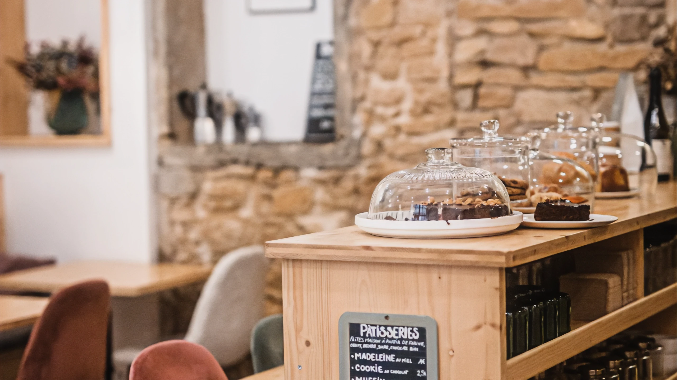 Comptoir à gâteaux avec la salle en arrière plan