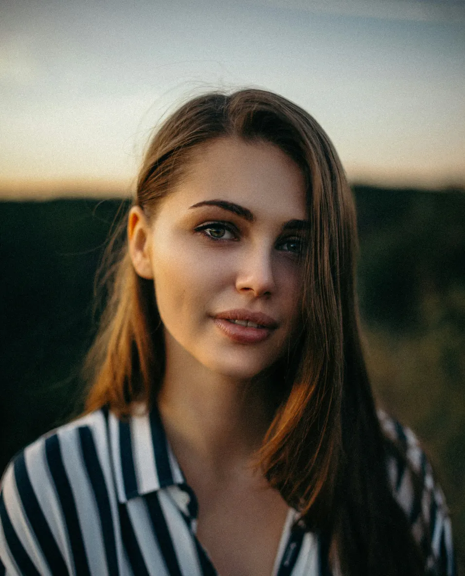 Photo of woman staring straight at camera