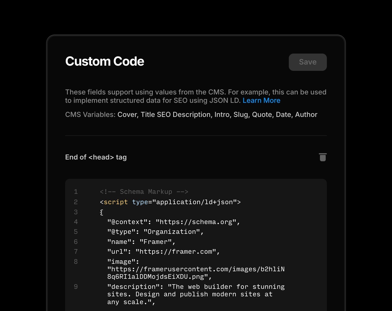 JSON-LD structured data in Framer