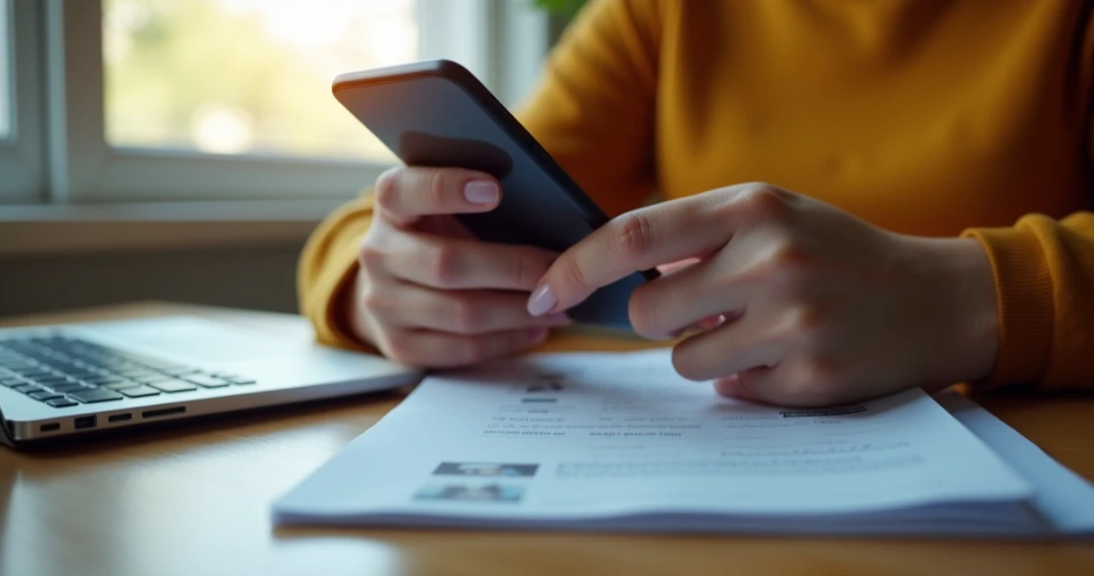 Pessoa tirando foto de documentos para empréstimo online