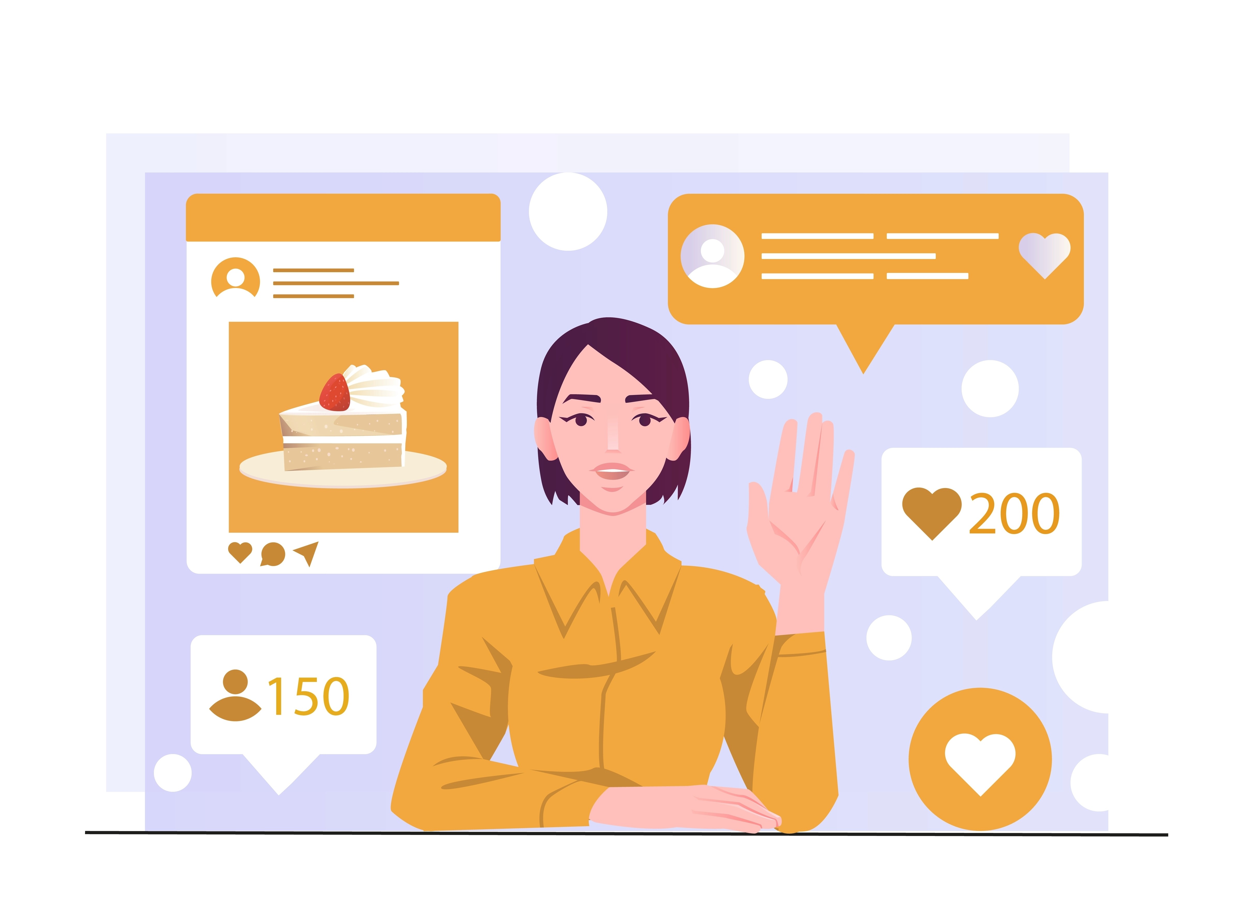 Food influencer posting on social media with likes, followers, and engagement metrics