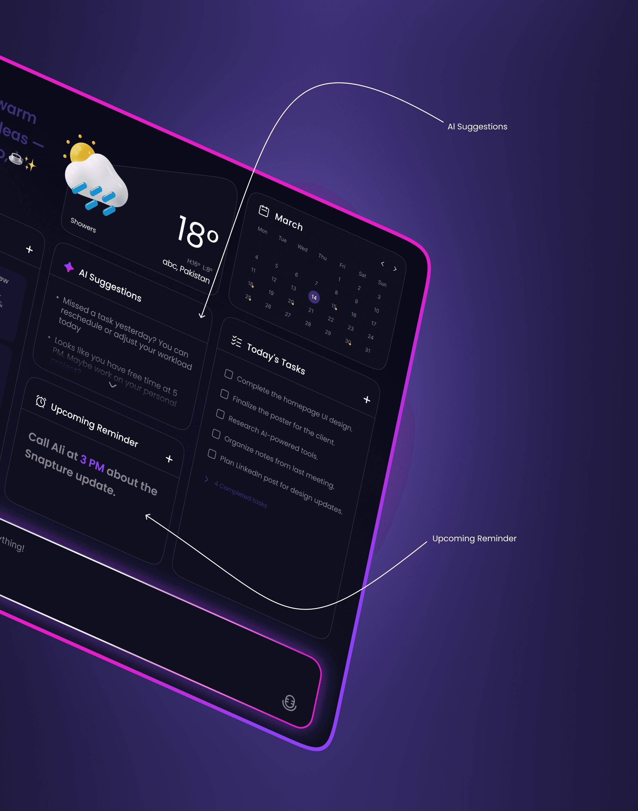 UI of Alarms and AI suggestions