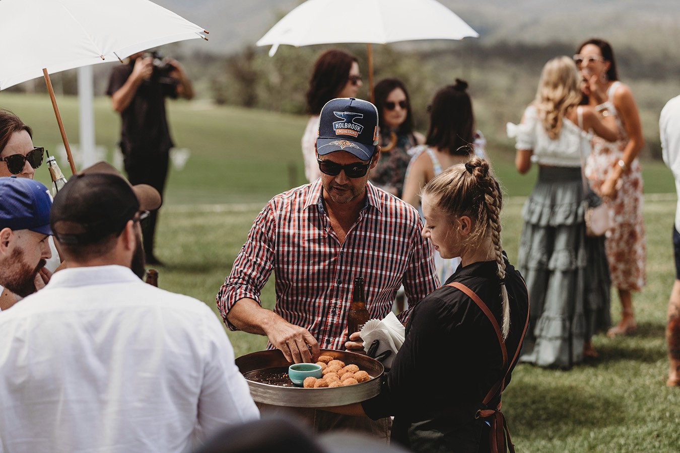 Outdoor canape service at a cocktail event