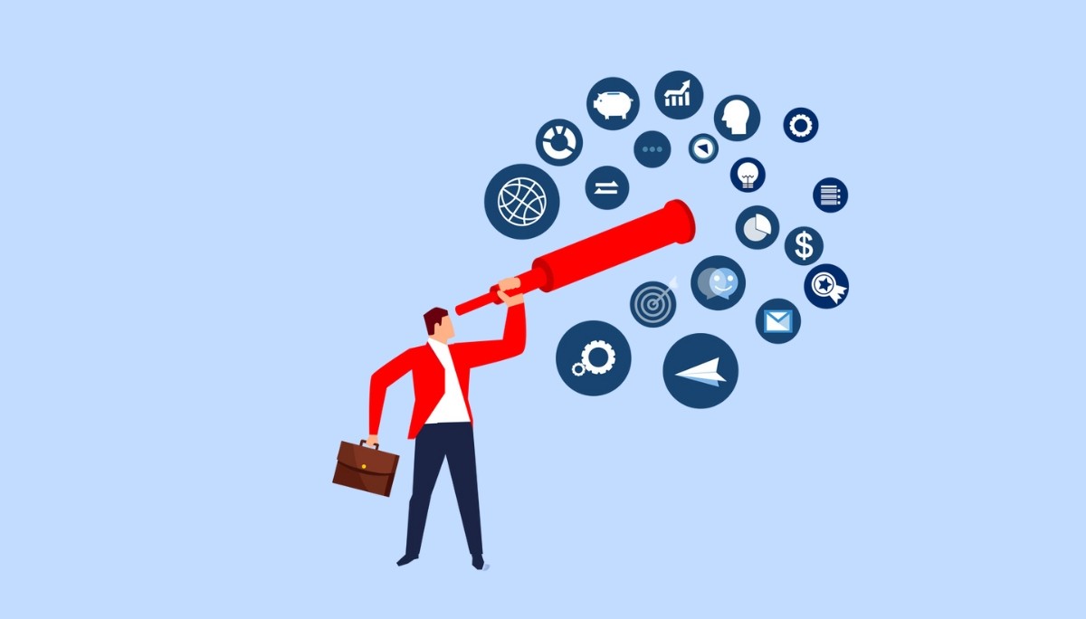 Illustration of a man aiming a bow at a target while a woman presents success metrics—symbolizing goal alignment and strategic thinking behind strong answers to “Why do you want this job?”