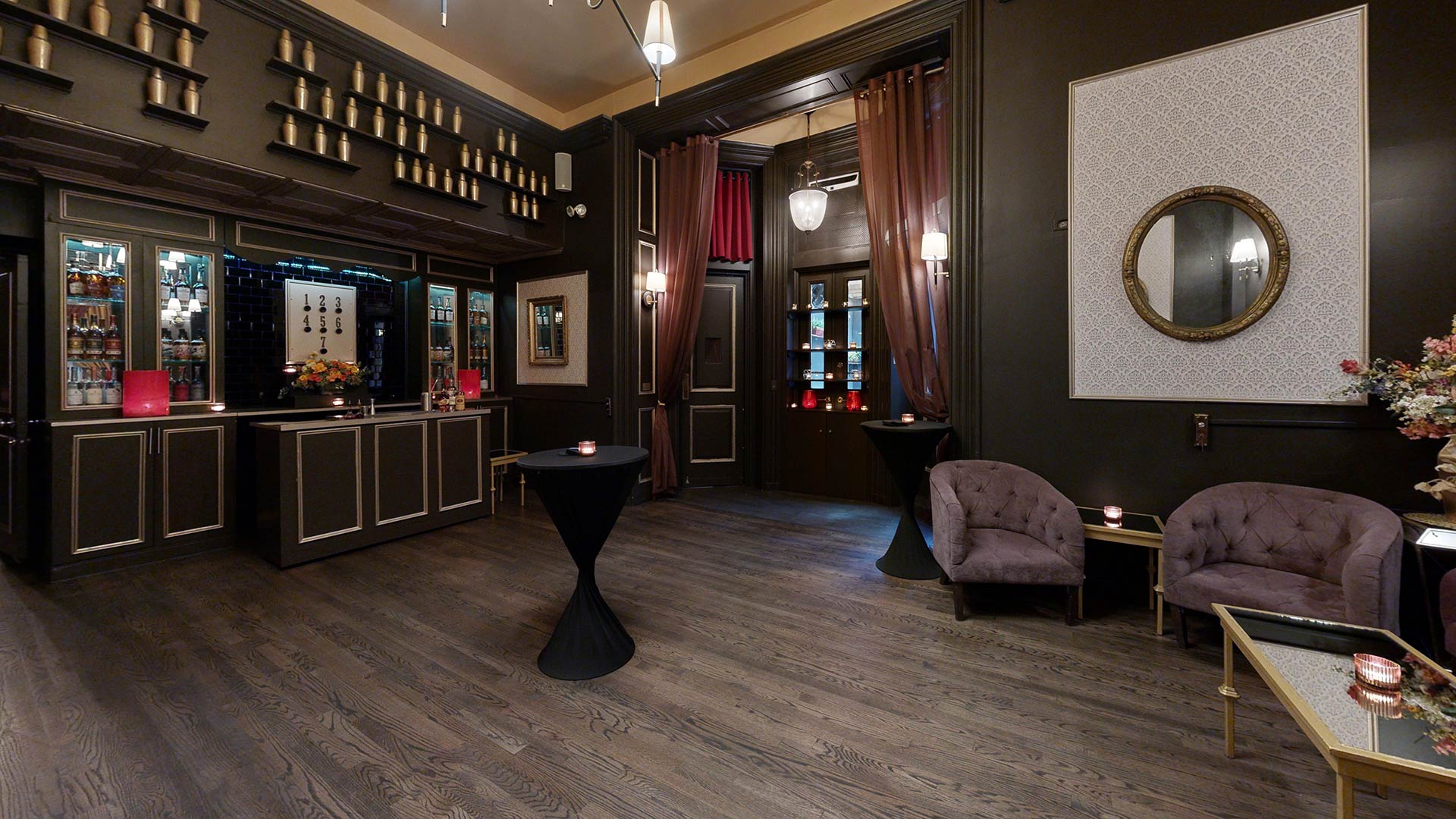 The parlor at Raines, set for a private event