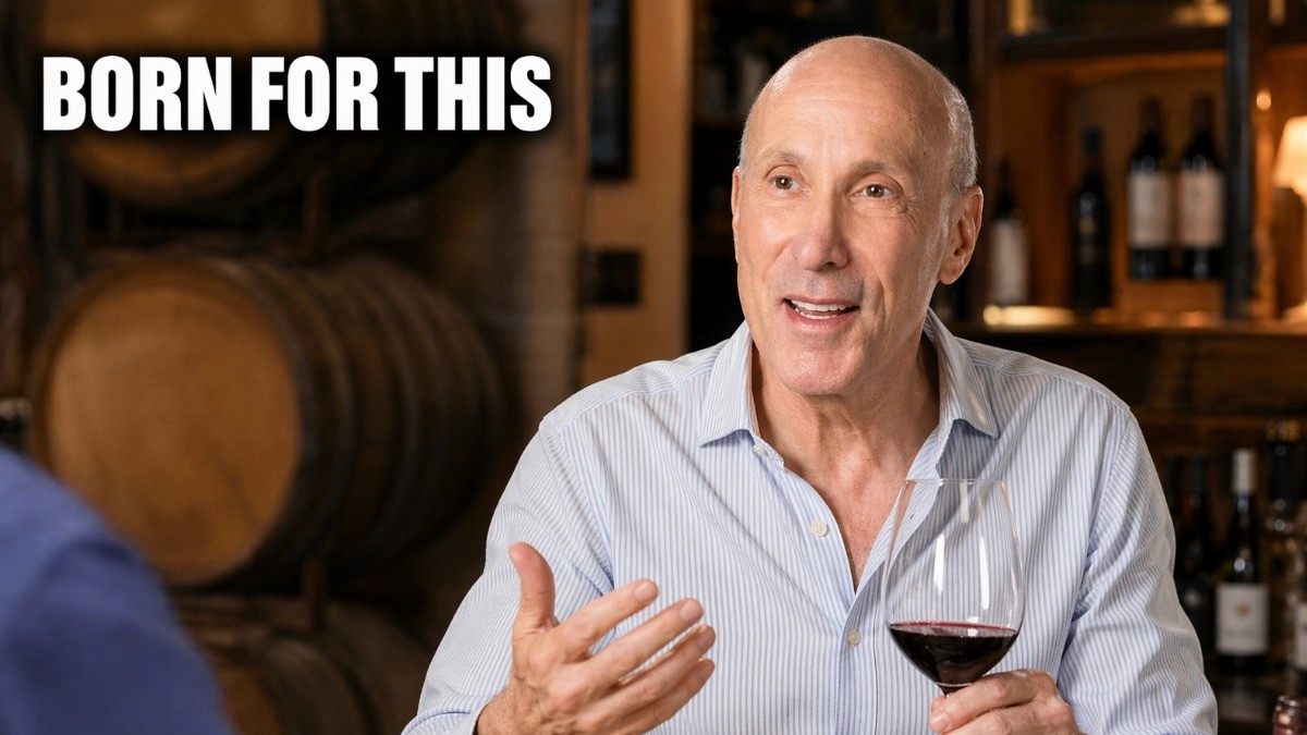 Image of Justice Lee Solomon with the caption "Born for this" for his appearance on the Uncorked: Wine, Business, Life podcast with Bill Green