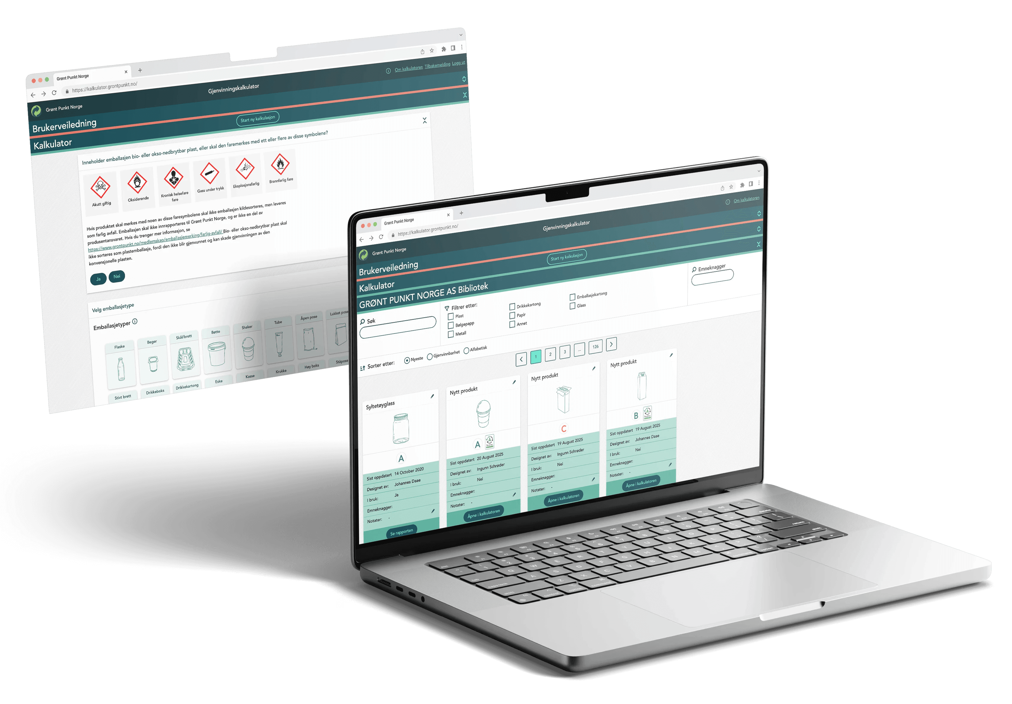 Recycling impact calculator platform displayed on laptop with environmental data analysis interface