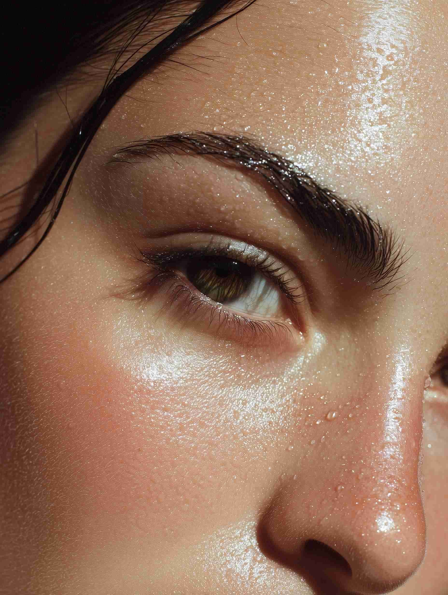 Dewy face close-up with sparkling
