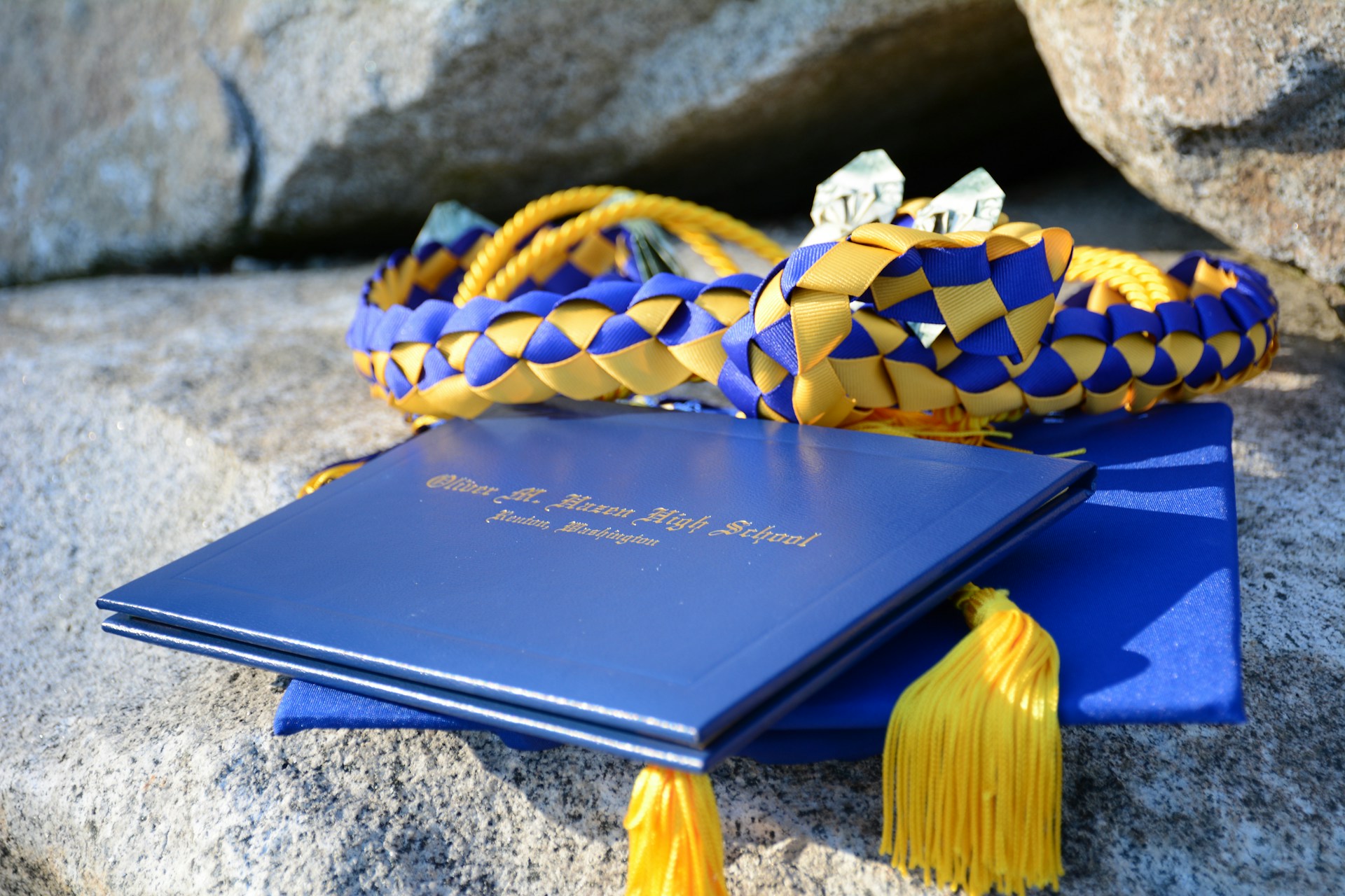 Blue graduation cap and cords symbolizing Cognitive Behavioral Therapy certification from Harvard University
