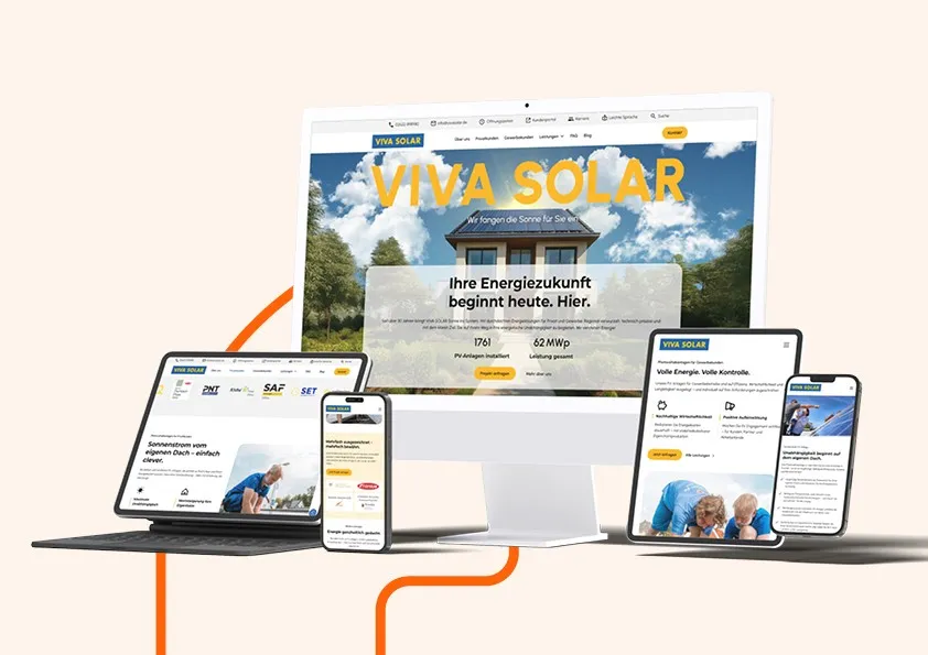 Webdesign und Markenauftritt für Viva Solar aus Bendorf auf Smartphone, Tablet und Desktop