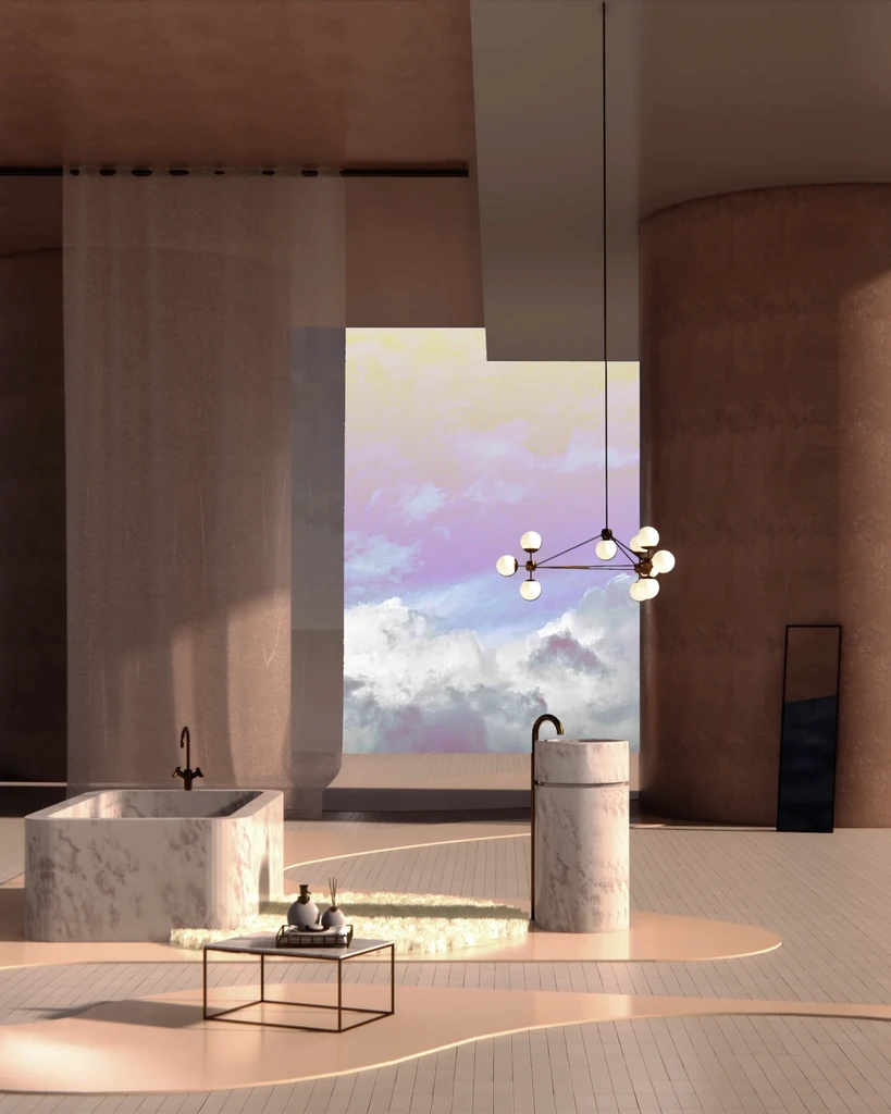 A spacious bathroom featuring a large tub and a generously sized window, offering ample natural light.