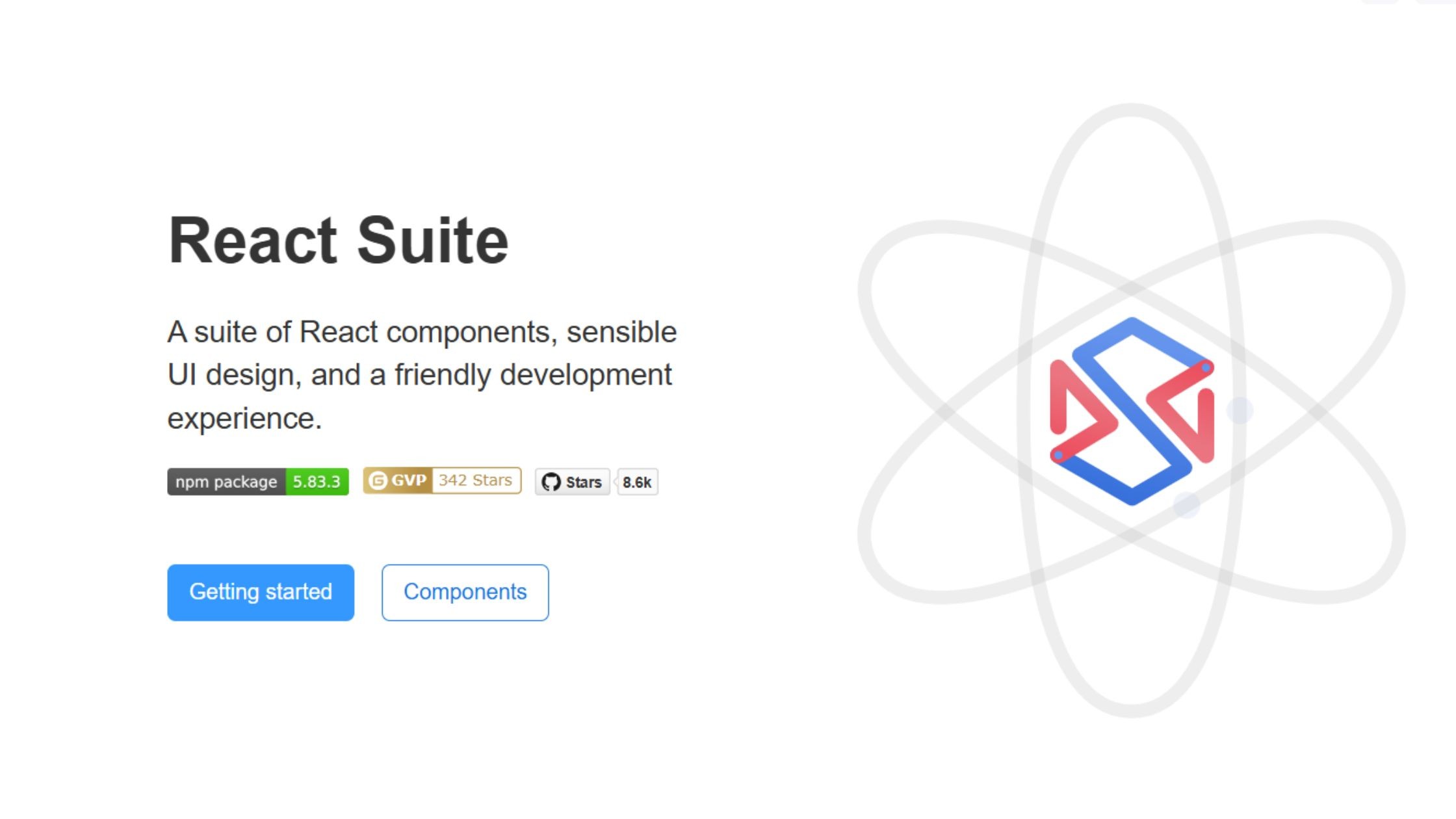 React Suite landing page hero section