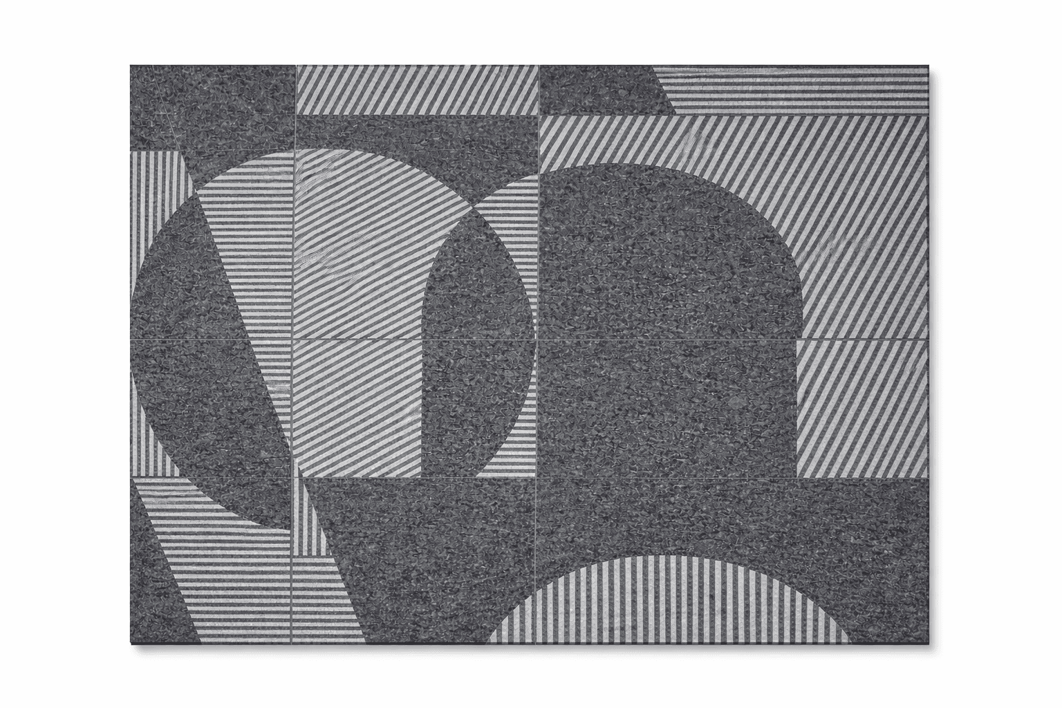 Close-up of Moderna stone tile featuring abstract geometric pattern with textured finish and layered design