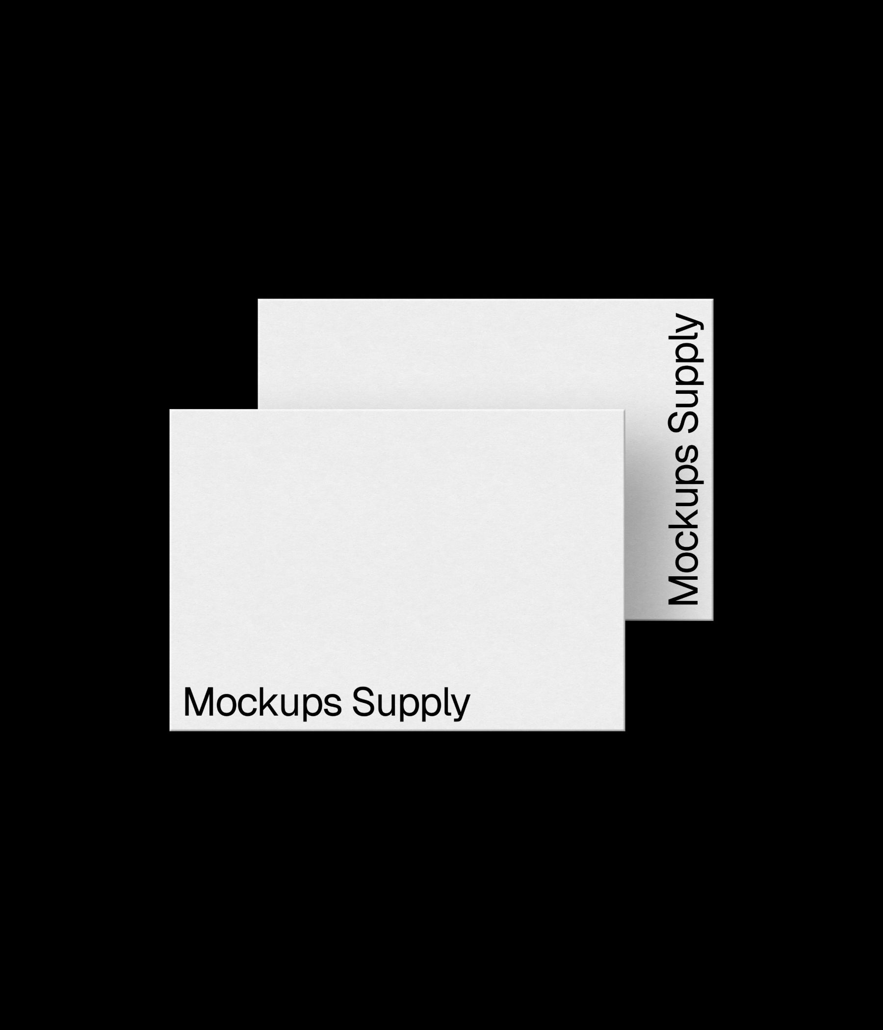 2 A5 paper mockup landscape for Photoshop with debossed text effect, white papers on black background, minimal stationery and print branding mockup