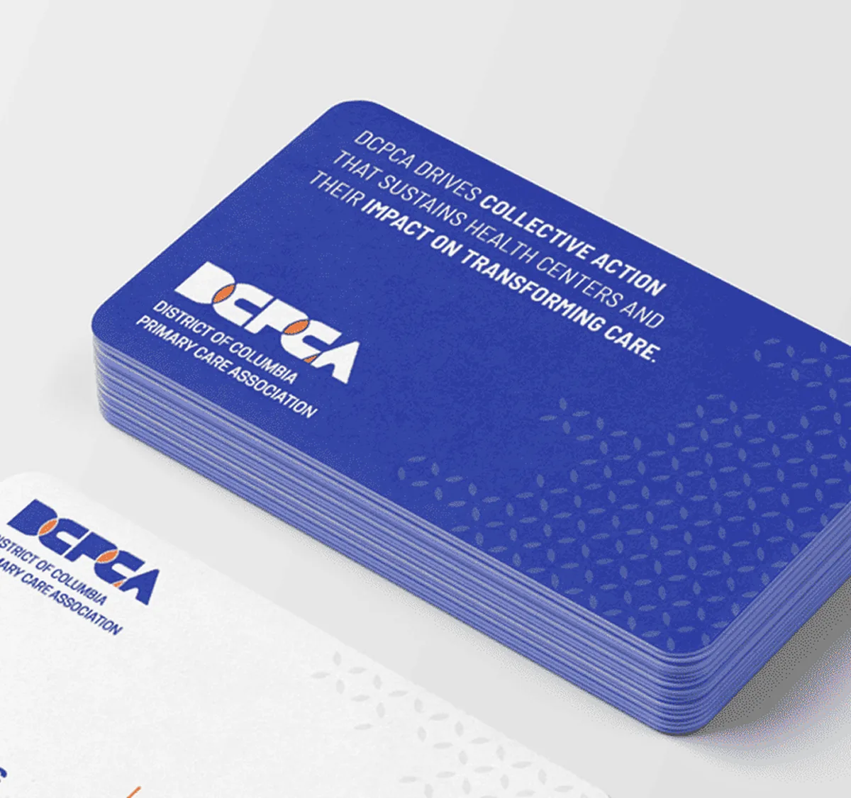 DCPCA Rebrand: the back of a business card carrying the association’s line