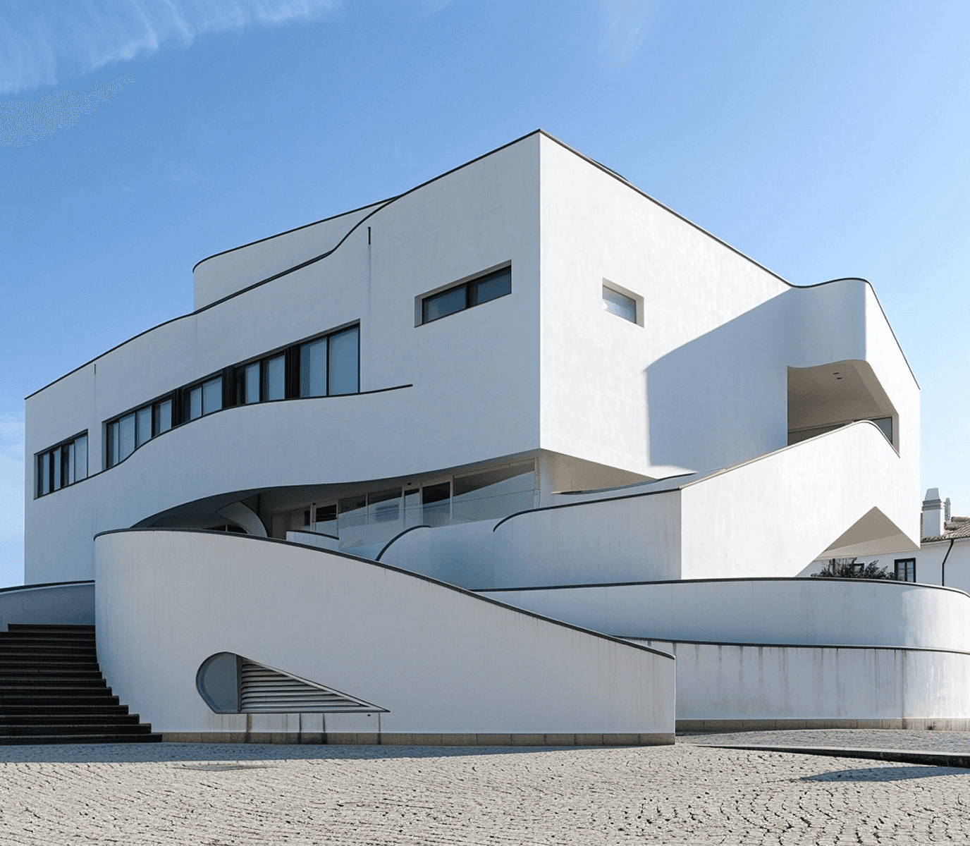 Modern curved white building with sculptural architecture design