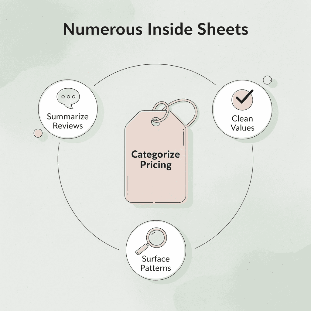 Hub and spoke infographic showing Numerous AI at center connected to four post-scrape tasks