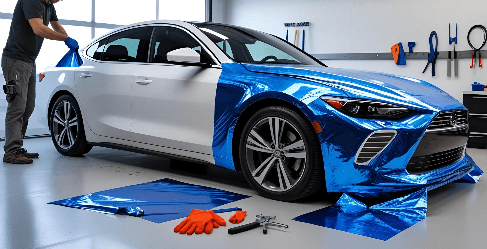 Auto wird mit blauer Folie foliert – Einstieg ins Car Wrapping für Anfänger
