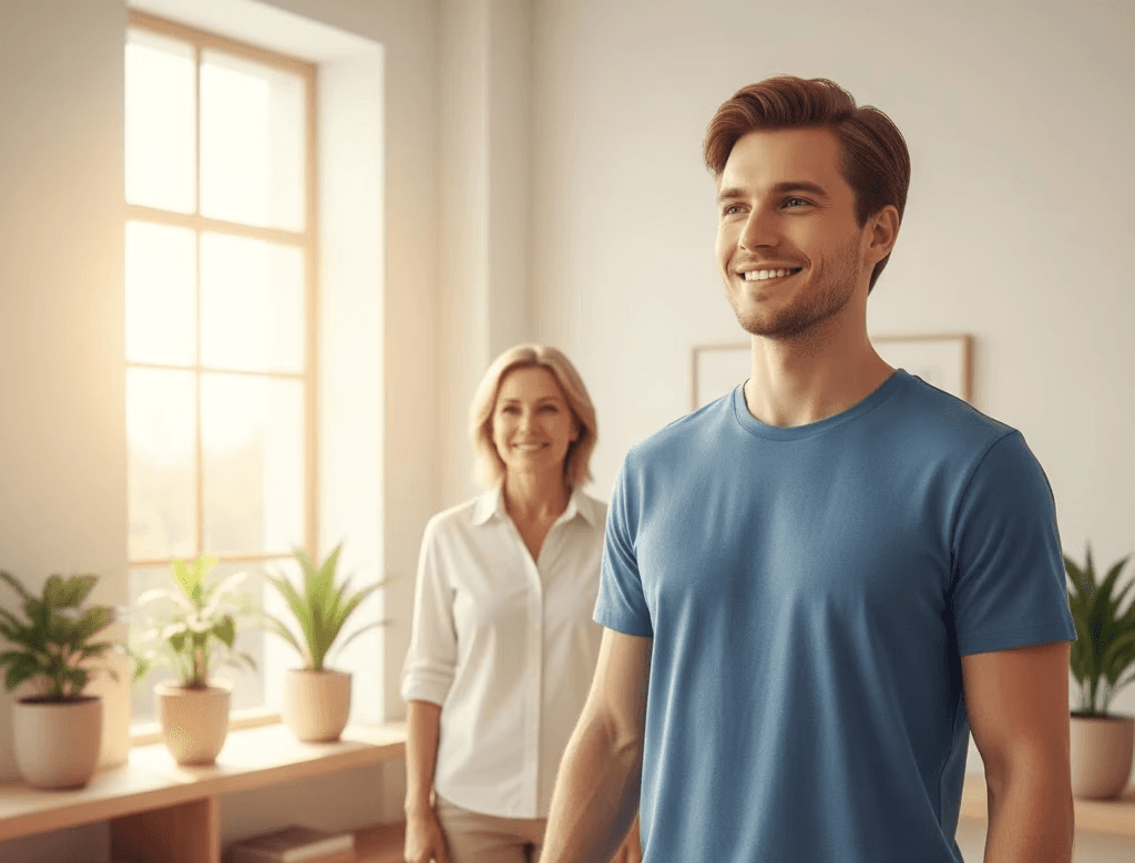 Smiling man with healthcare team in wellness clinic