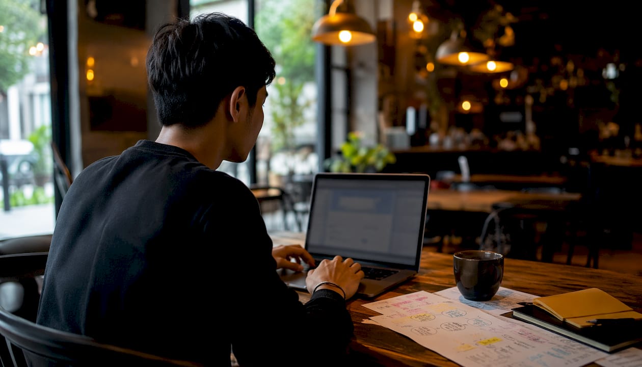 Professional using CRM automation software at home