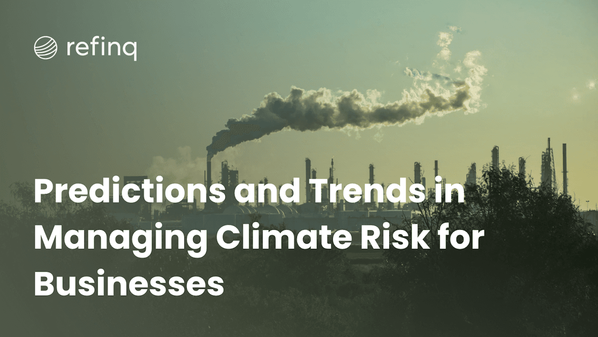 Business leaders reviewing climate risk management strategies using digital climate models and data analytics in a corporate setting