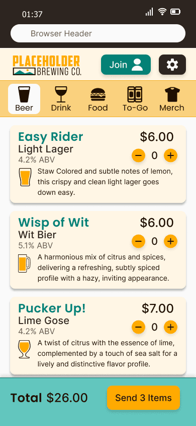 Beer Page on Menu