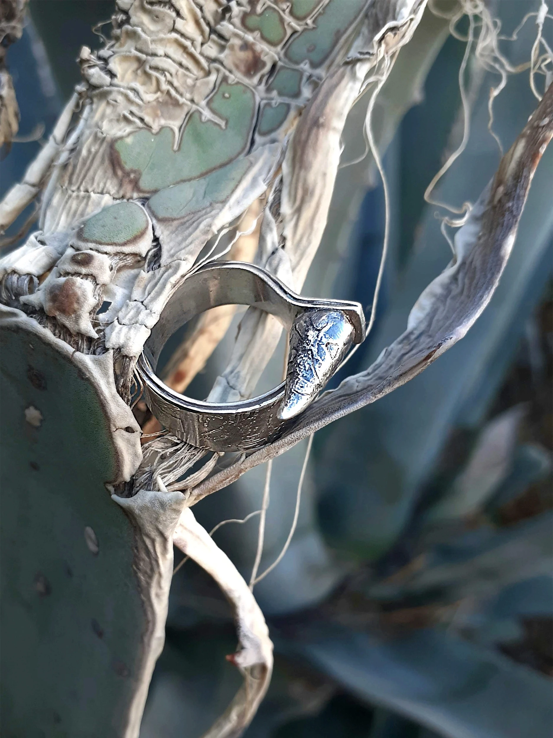 seriously open agava AK spike ring organic design artistic jewelry silver