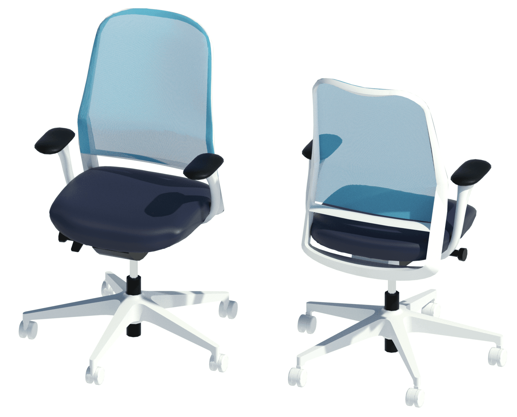 ME Mesh task chair with swivel five-star frame, Leather 74/22 upholstery and Vivid 34/1901 mesh backrest.