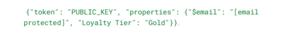 Using Klaviyo’s API.png – A JSON snippet demonstrating an API request to update customer profiles with custom properties in Klaviyo.
