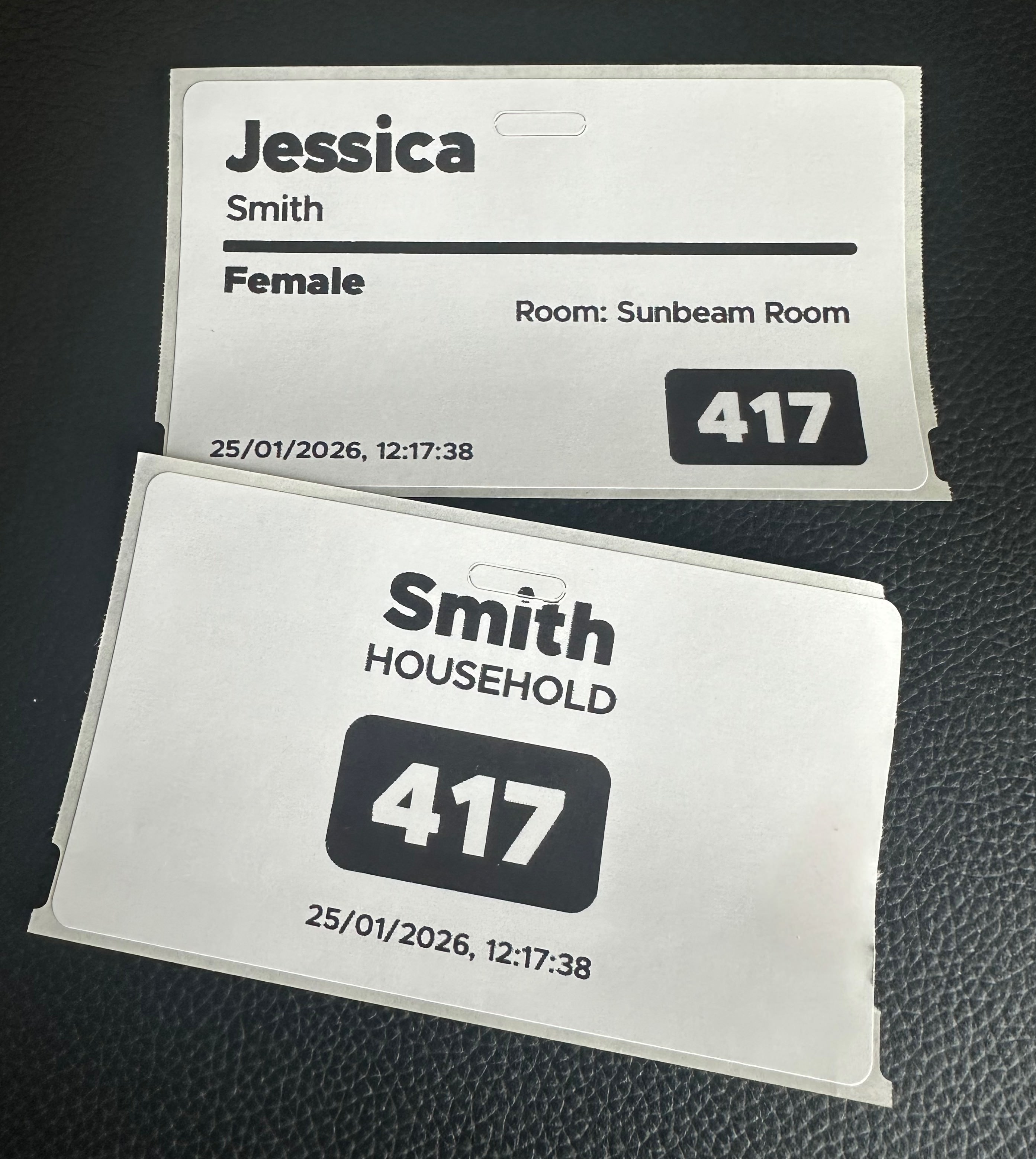 Printed check-in receipts