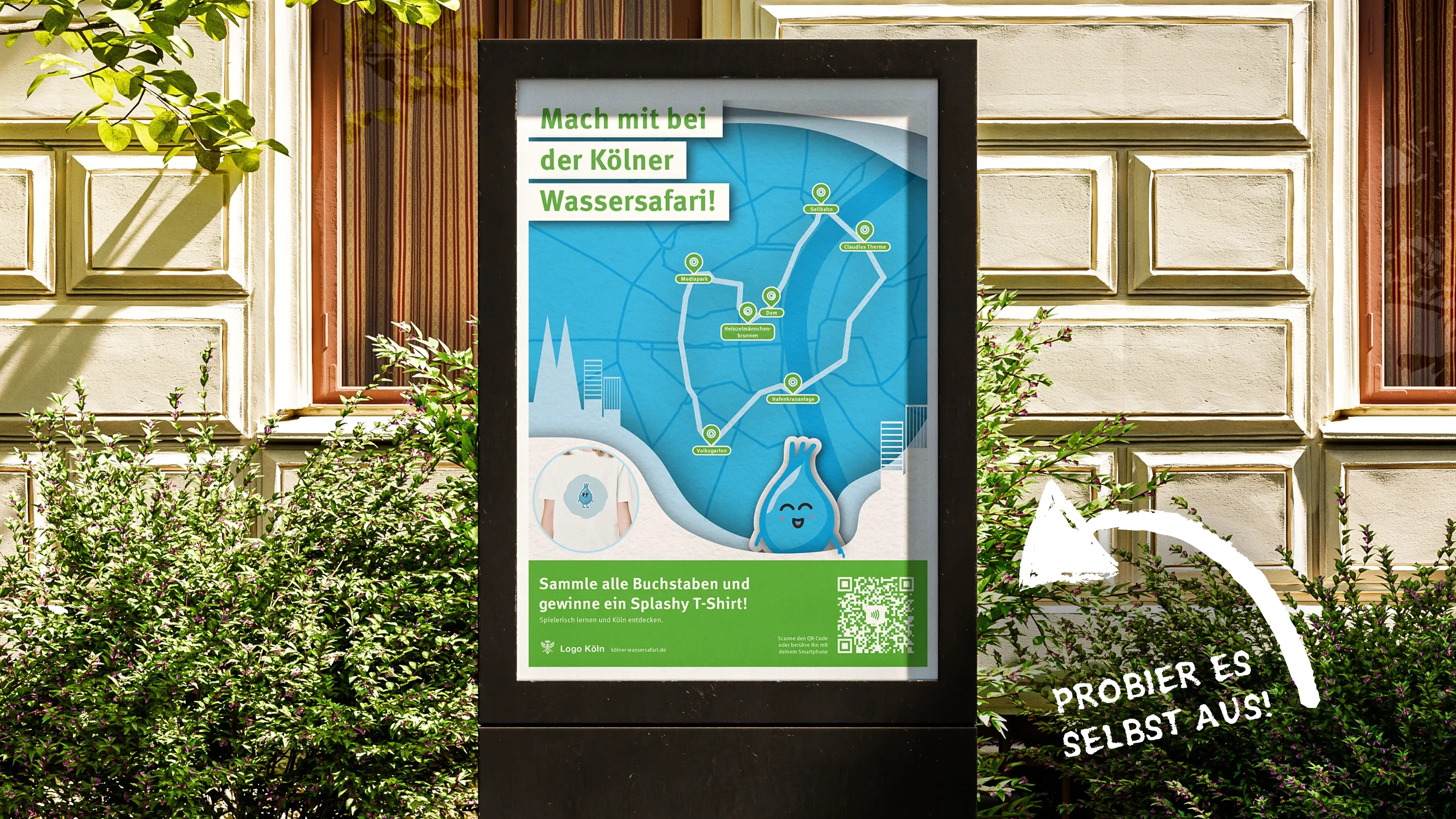 Übersichtsplakat der Augmented Reality Kampagne Kölner Wasser Safari
