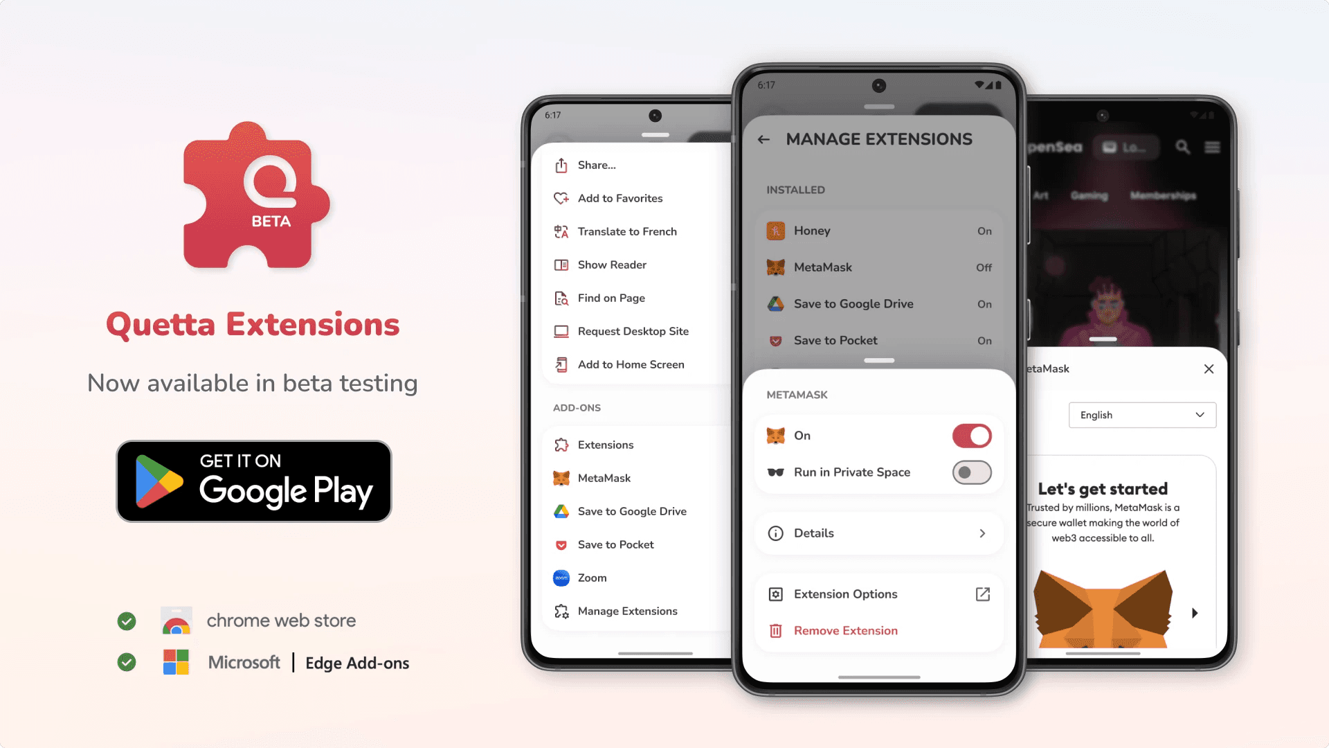 Quetta browser supports extensions