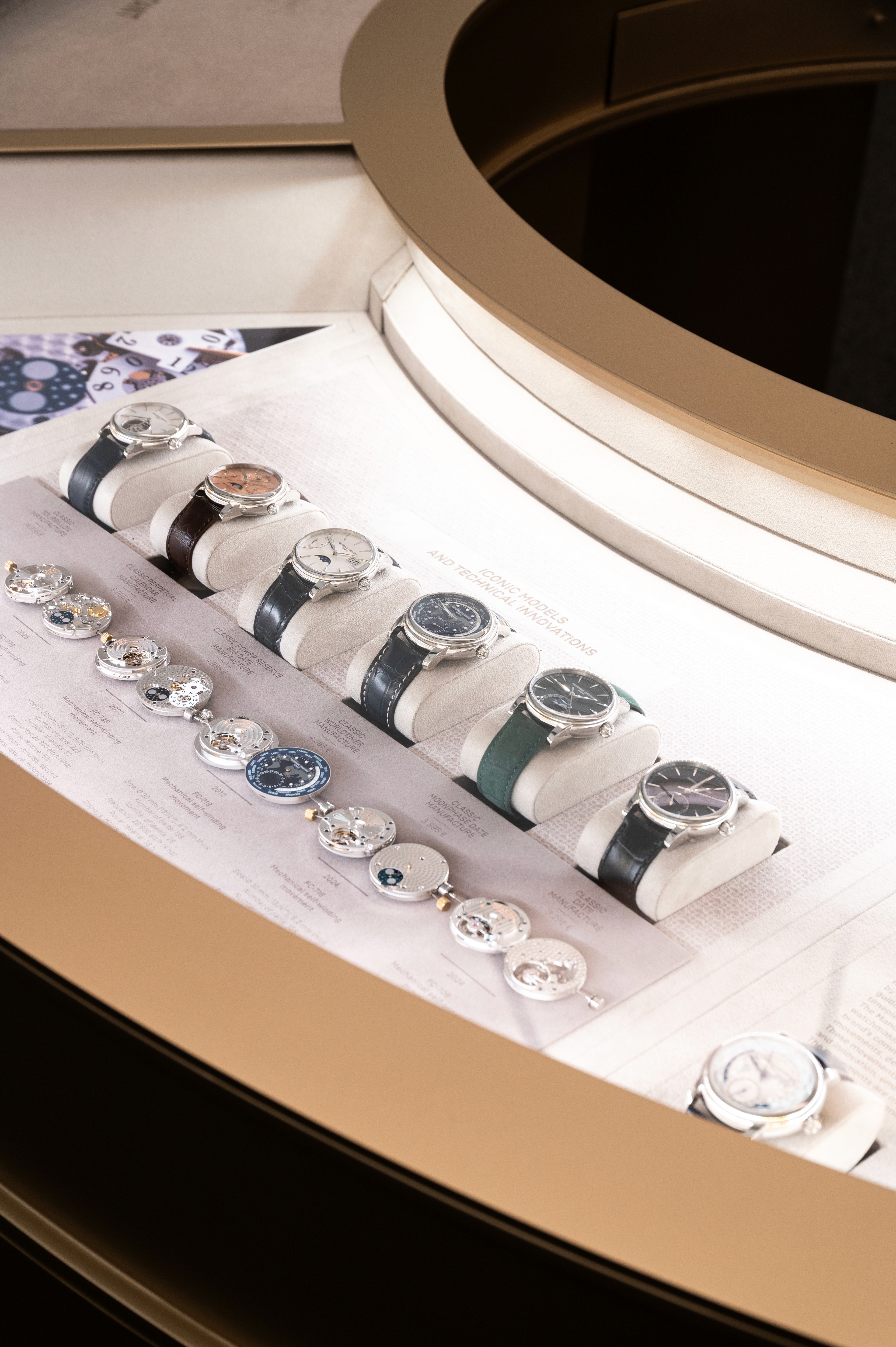 Closup table counter and watches Frederique Constant watches and Wonders 2025 fair