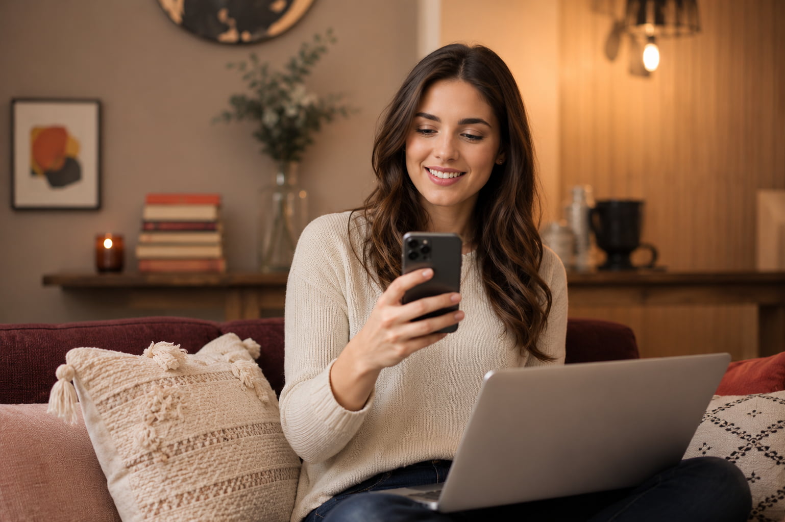 Woman improving digital communication through thoughtful messaging and online interaction