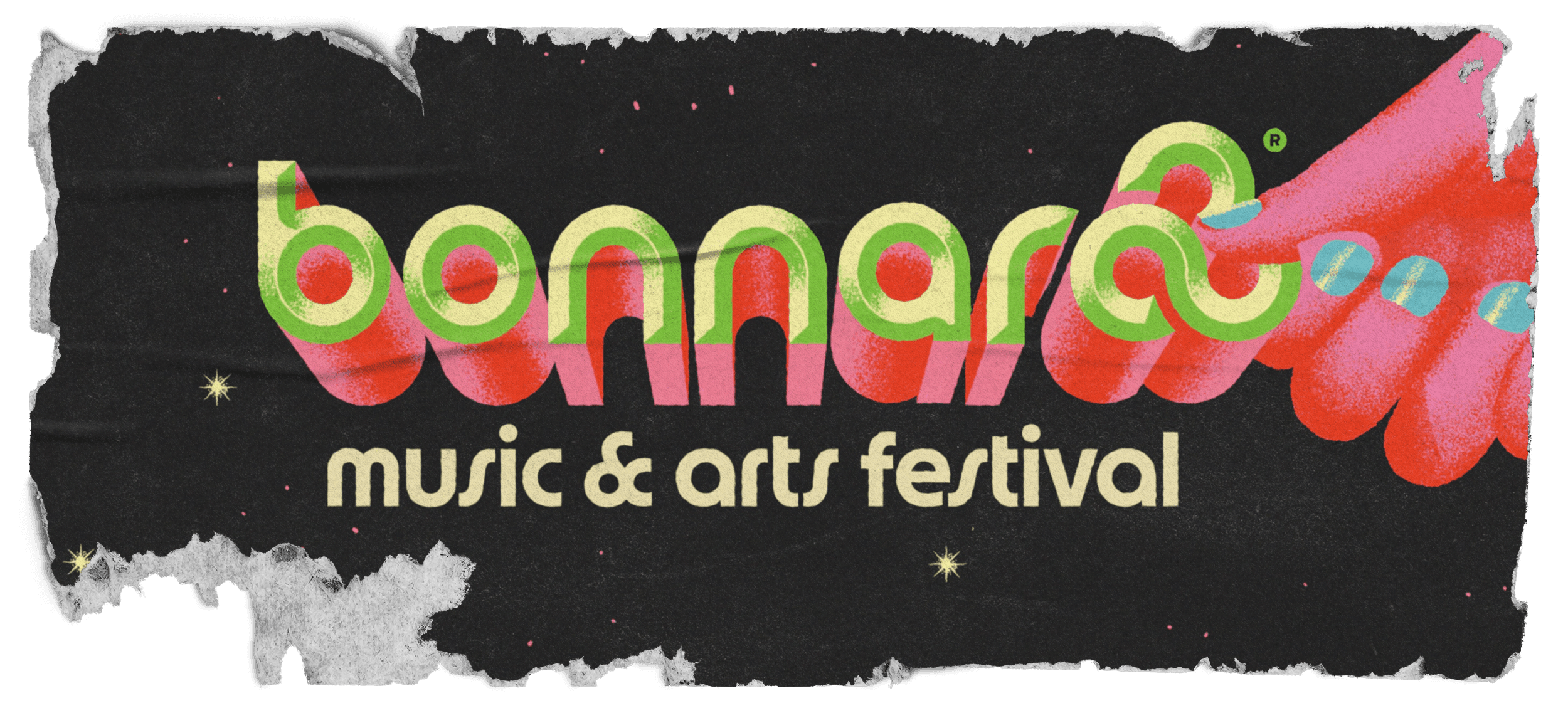 Logo for Bonnaroo Music and Arts Festival featuring colorful text and a vibrant design against a black background.