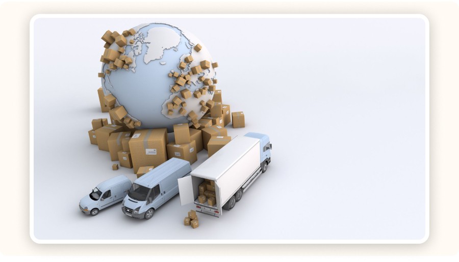 Small truck in front of a globe