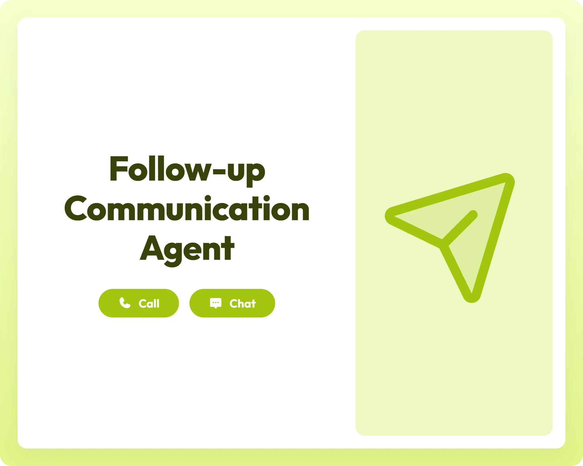 follow-up communication agent supports call and chat with paper plane icon for sending messages