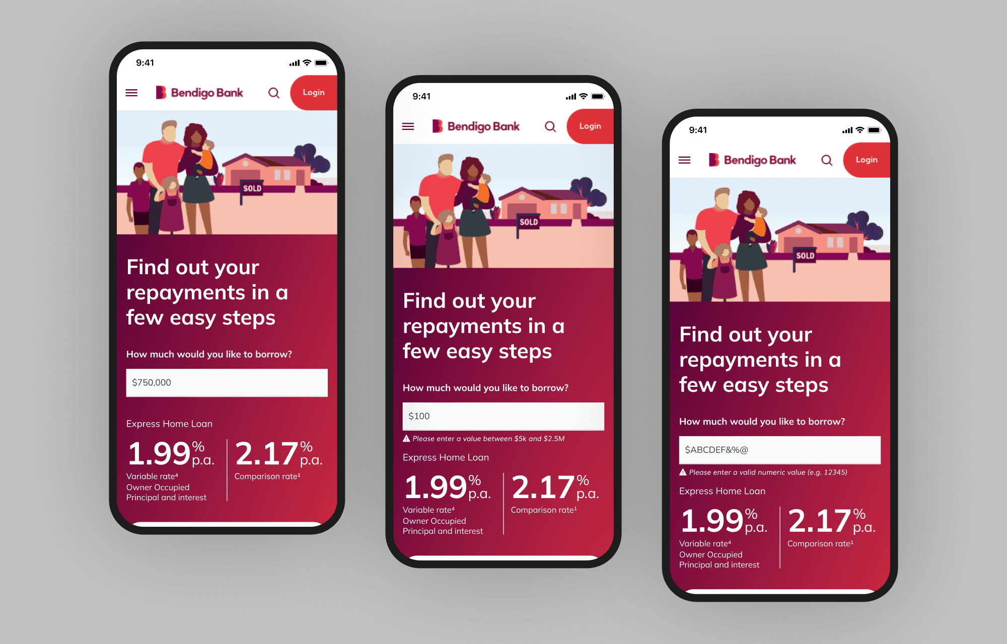 A collection of screen variations of concept 2 on mobile