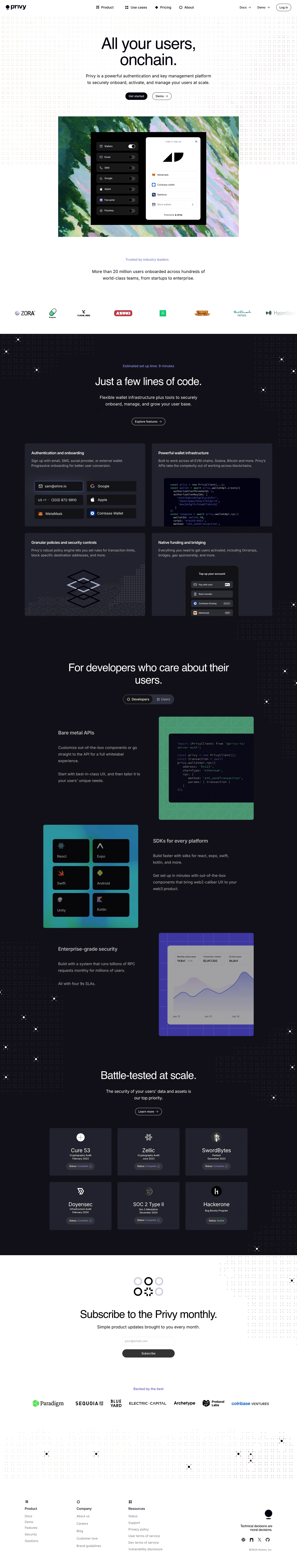 Privy landing page screenshot showcasing Tech design