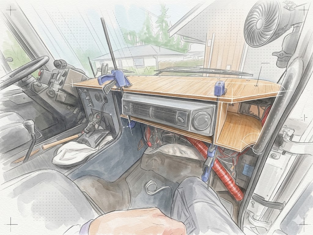 illustrative example of custom dashboard built for custom overland RV build