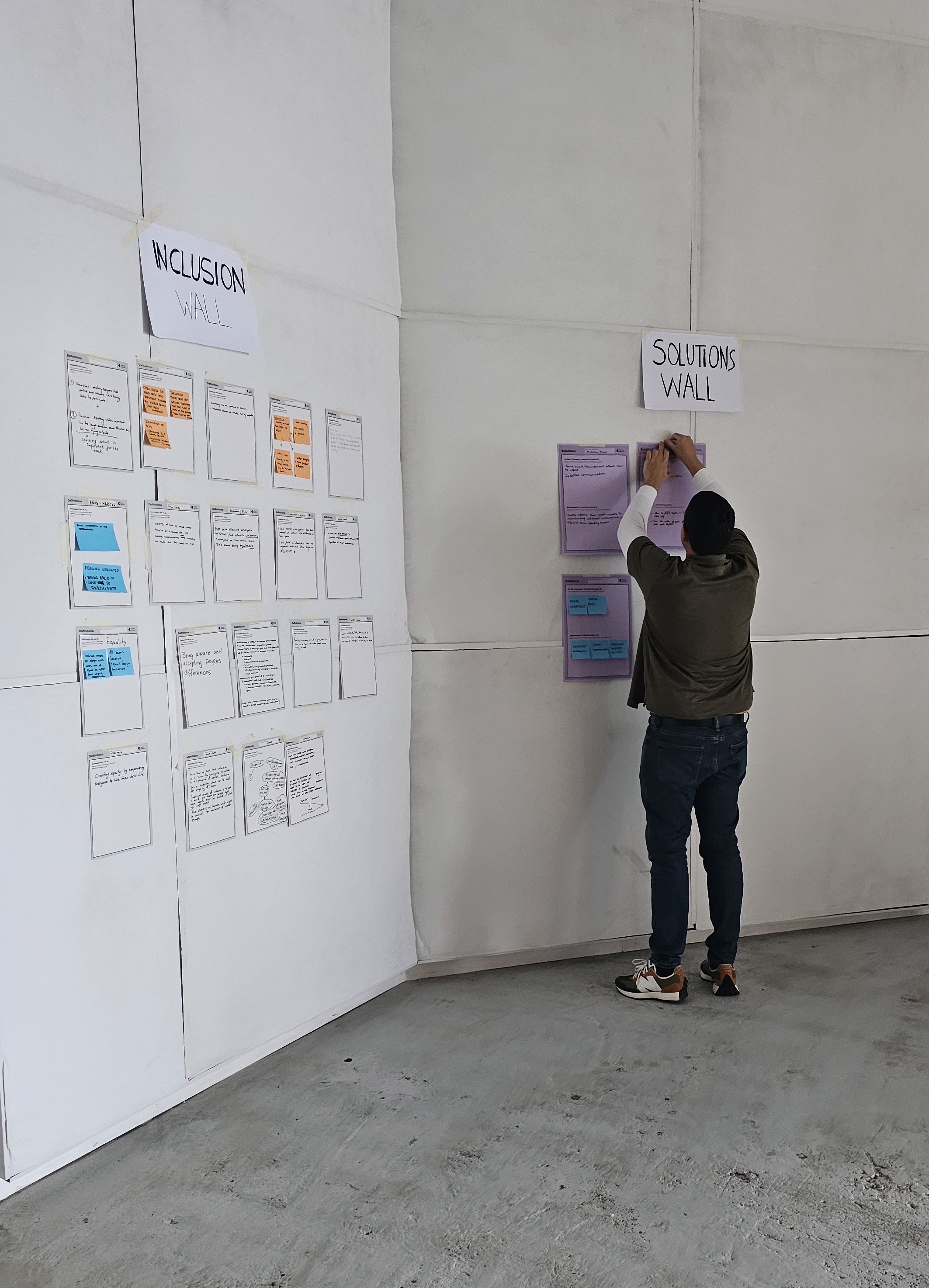 A game participant adding a completed worksheet to a wall