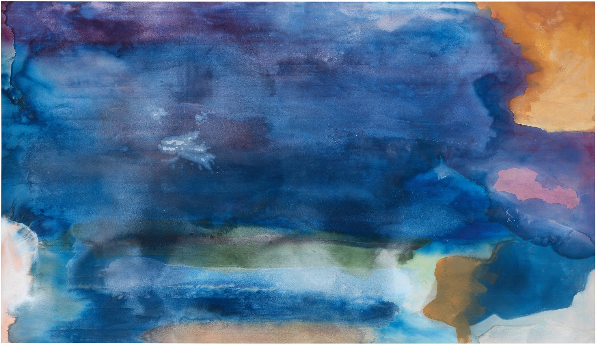 헬렌 프랑켄탈러 Riverhead 1963년 캔버스에 아크릴 208.9x363.2cm 대형 화면 위 소크스테인 기법 연한 색면 번짐 여백과 색채의 대비 컬러필드 페인팅